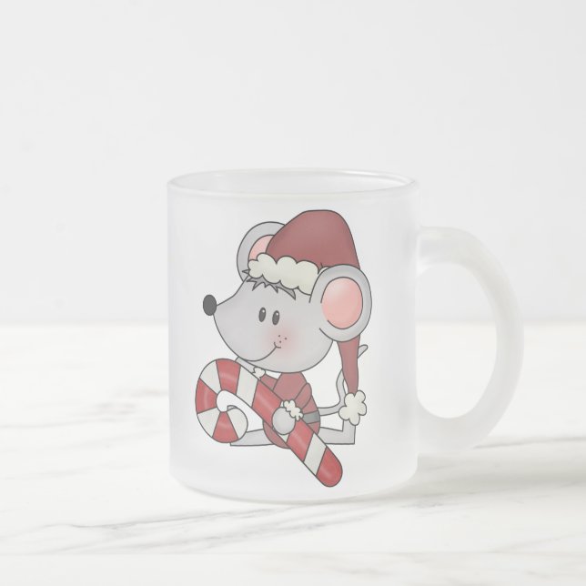 Christmas Mouse With Candy Cane Frosted Glass Coffee Mug (Right)
