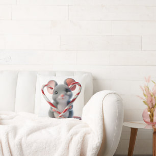 Christmas Mouse With Candy Cane Heart Cushion