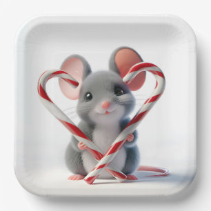 Christmas Mouse With Candy Cane Heart Paper Plate