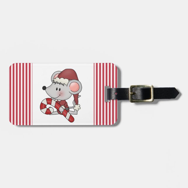 Christmas Mouse With Candy Cane Luggage Tag (Front Horizontal)