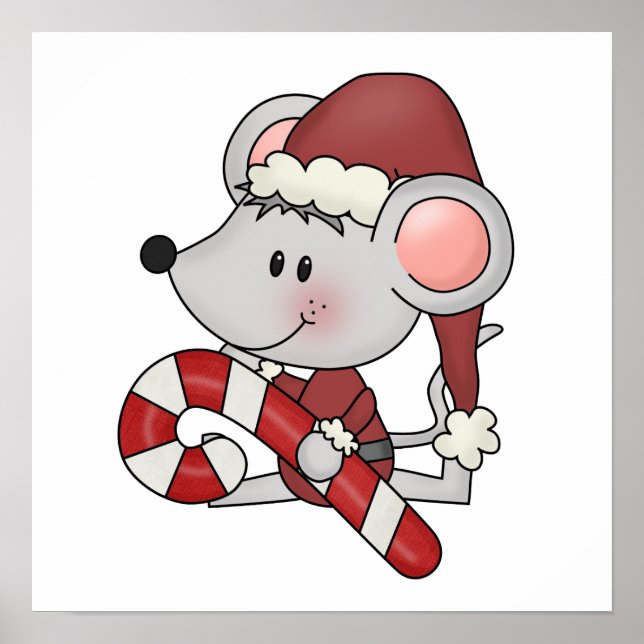 Christmas Mouse With Candy Cane Poster (Front)