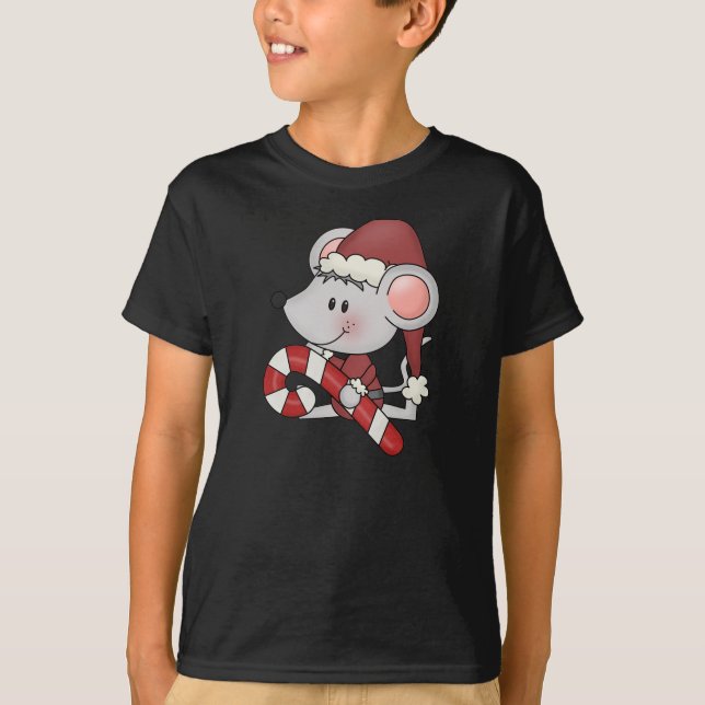 Christmas Mouse With Candy Cane T-Shirt (Front)