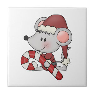 Christmas Mouse With Candy Cane Tile