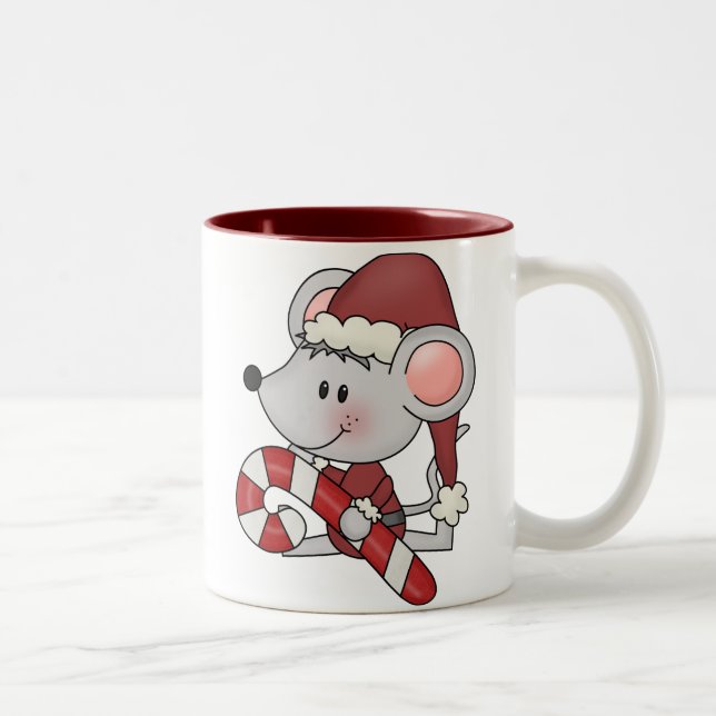 Christmas Mouse With Candy Cane Two-Tone Coffee Mug (Right)