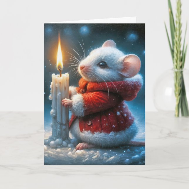 Christmas Mouse With Glowing Candle Holiday Card (Front)