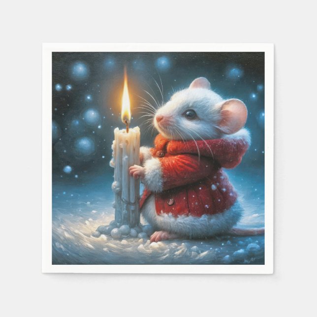 Christmas Mouse With Glowing Candle Napkin (Front)