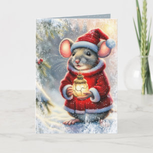 Christmas Mouse With Glowing Ornament Holiday Card