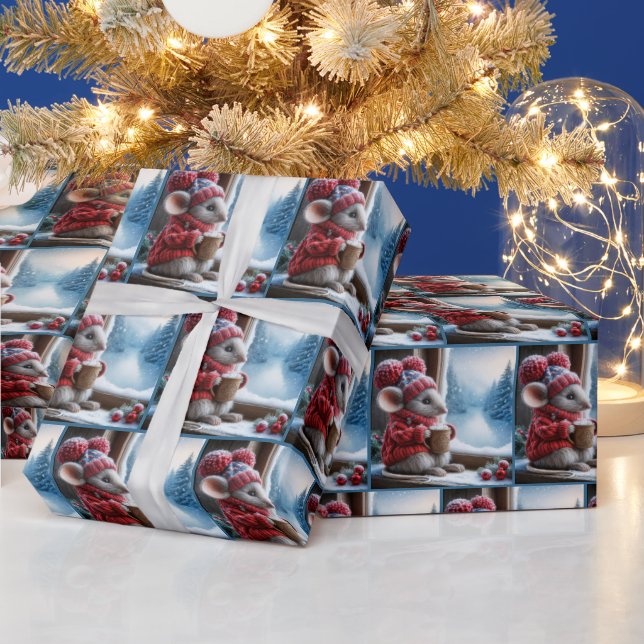 Christmas Mouse With Hot Cocoa Wrapping Paper (Holidays)