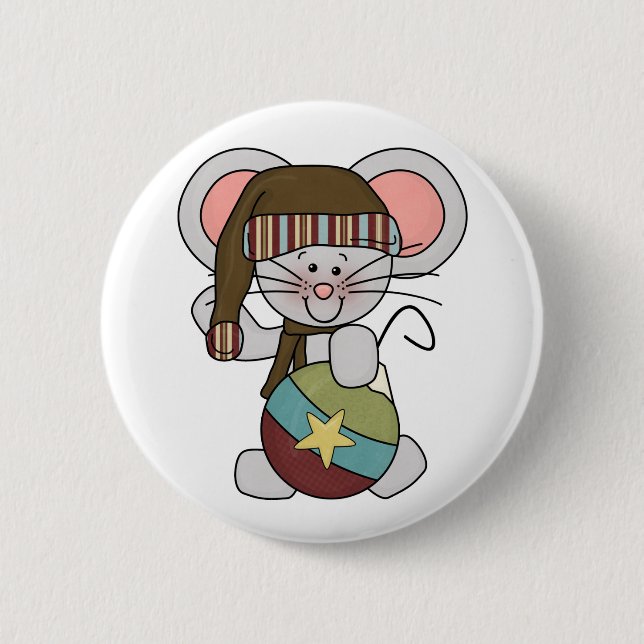Christmas Mouse With Ornament 6 Cm Round Badge (Front)