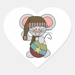 Christmas Mouse With Ornament Heart Sticker