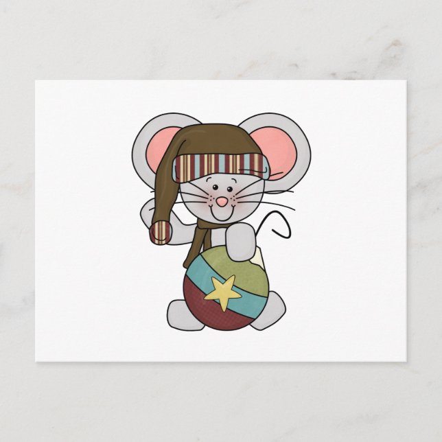 Christmas Mouse With Ornament Holiday Postcard (Front)