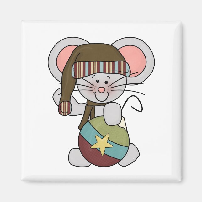 Christmas Mouse With Ornament Magnet (Front)