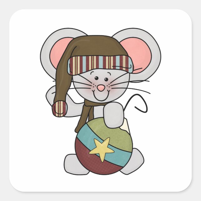 Christmas Mouse With Ornament Square Sticker (Front)