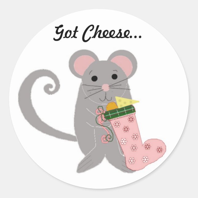 Christmas Mouse with Pink Stocking Classic Round Sticker (Front)