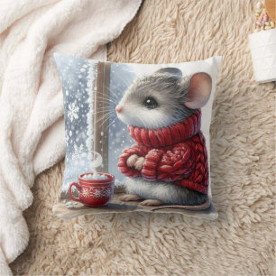 Christmas Mouse With Steaming Hot Cocoa Cushion
