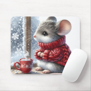 Christmas Mouse With Steaming Hot Cocoa Mouse Mat