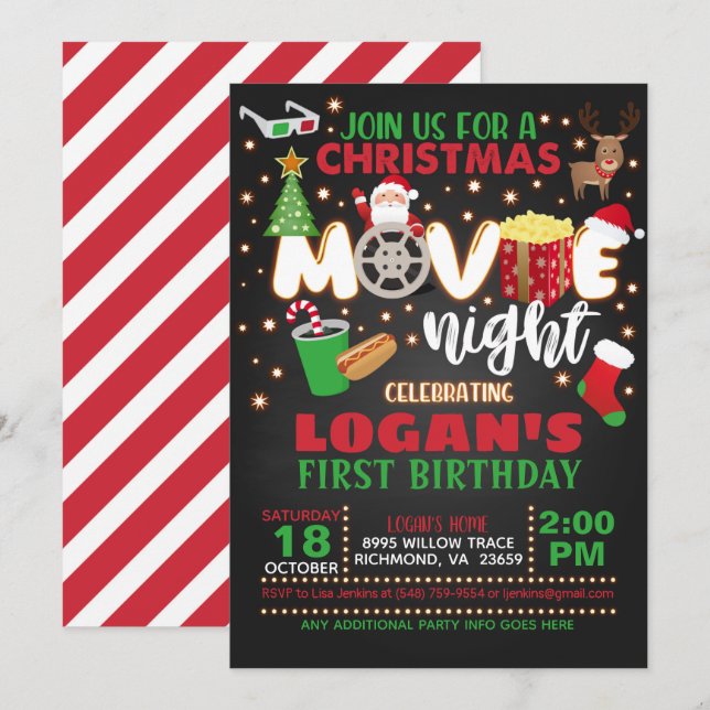 Christmas Movie Birthday Invitation (Front/Back)