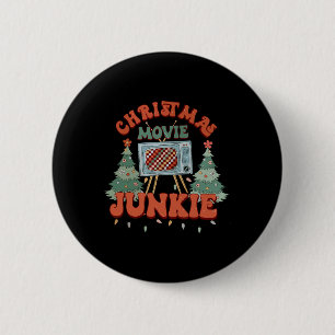 Christmas Movie Junkie Retro Christmas Tree Chrism 6 Cm Round Badge