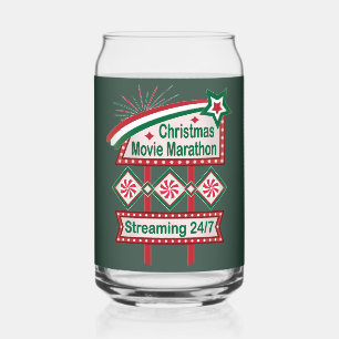 Christmas Movie Marathon Retro Marquee Festive Can Glass