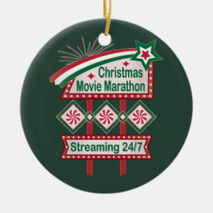 Christmas Movie Marathon Retro Marquee Festive Ceramic Tree Decoration