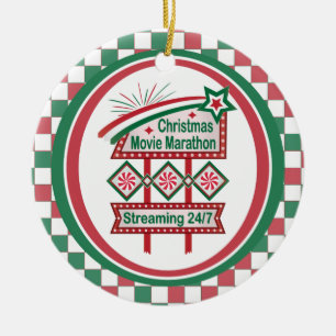 Christmas Movie Marathon Retro Marquee Festive Ceramic Tree Decoration