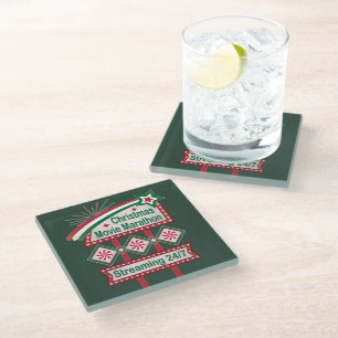 Christmas Movie Marathon Retro Marquee Festive Glass Coaster