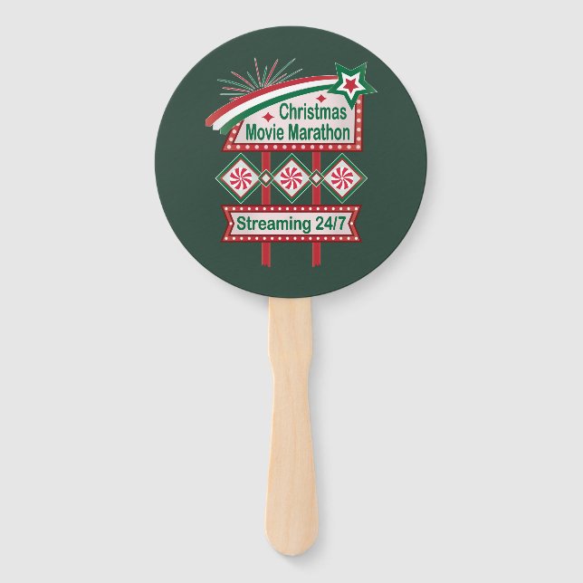 Christmas Movie Marathon Retro Marquee Festive Hand Fan (Front)