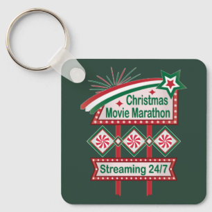 Christmas Movie Marathon Retro Marquee Festive Key Ring
