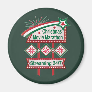 Christmas Movie Marathon Retro Marquee Festive Magnet