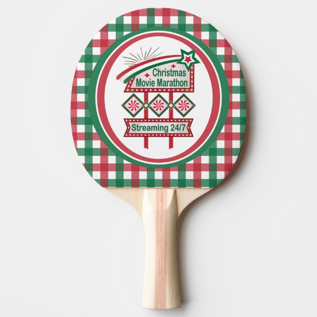 Christmas Movie Marathon Retro Marquee Festive Ping Pong Paddle (Front)