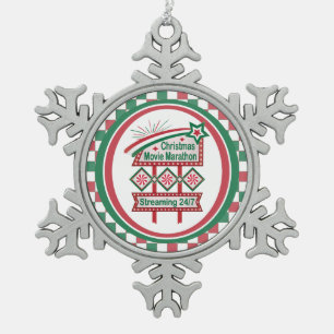 Christmas Movie Marathon Retro Marquee Festive Snowflake Pewter Christmas Ornament