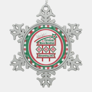 Christmas Movie Marathon Retro Marquee Festive Snowflake Pewter Christmas Ornament
