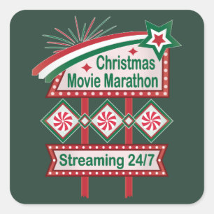 Christmas Movie Marathon Retro Marquee Festive Square Sticker