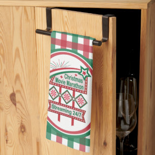 Christmas Movie Marathon Retro Marquee Festive Tea Towel