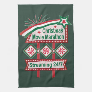 Christmas Movie Marathon Retro Marquee Festive Tea Towel