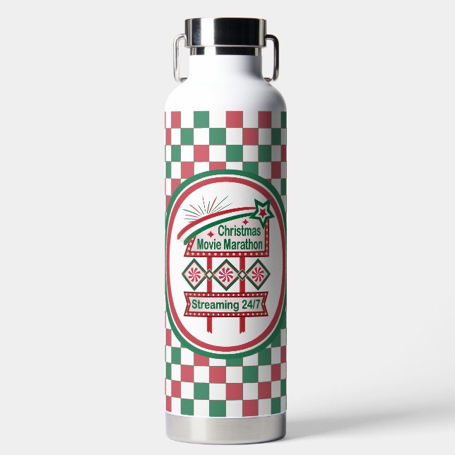 Christmas Movie Marathon Retro Marquee Festive Water Bottle (Front)