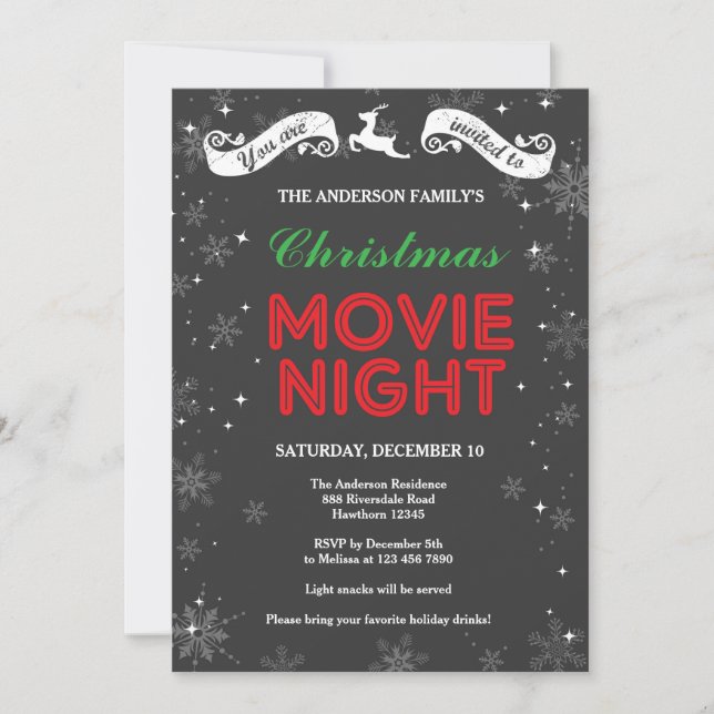 Christmas Movie Night Invitation, Christmas Movie Invitation (Front)