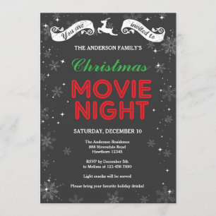 Christmas Movie Night Invitation, Christmas Movie Invitation