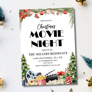 Christmas Movie Night Invitation, Holiday Movie  Invitation