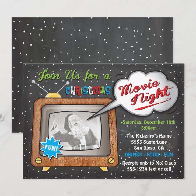 Christmas Movie Night Retro TV Party Invitation (Front/Back)