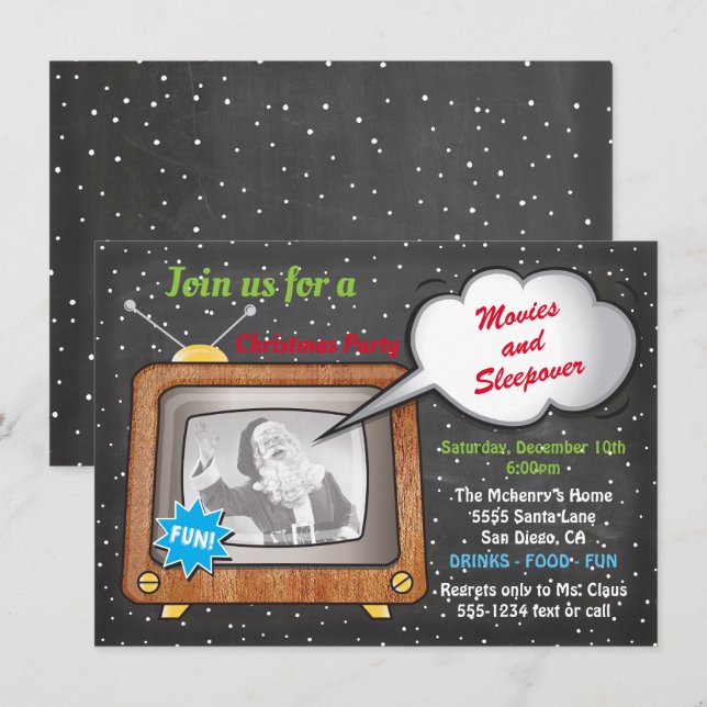 Christmas Movie Night Retro TV Party Invitation (Front/Back)