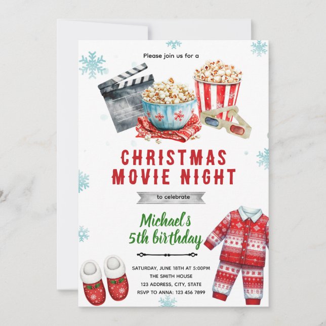 Christmas movie popcorn Invitation (Front)