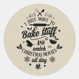 CHRISTMAS MOVIES & BAKING Holiday Script Modern Classic Round Sticker