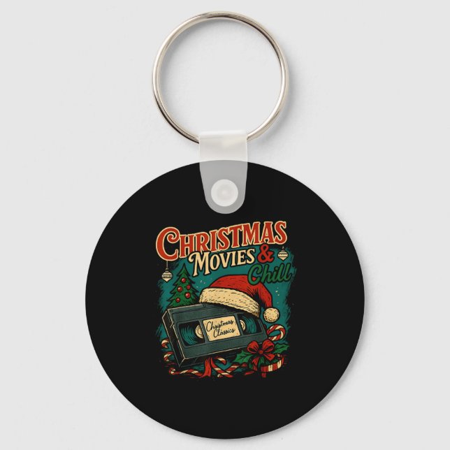 Christmas Movies Chill Retro Vhs Holiday Nostalgia Key Ring (Front)