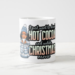 Christmas Movies & Hot Chocolate Black Sista Large Coffee Mug