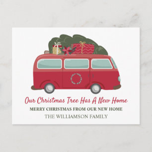 Christmas Moving Announcement   Camper & Tree  Postcard