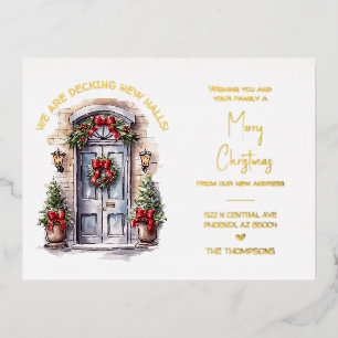 Christmas Moving Announcement Gold Foil Postcard