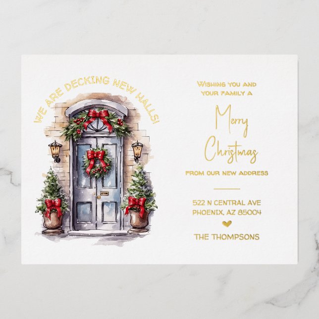 Christmas Moving Announcement Gold Foil Postcard (Front)