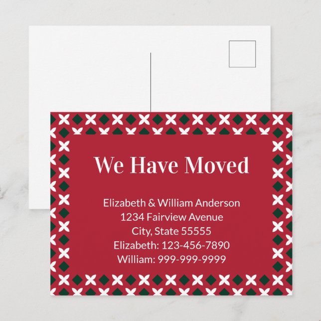 Christmas Moving Announcement Red Green and White Postcard (Front/Back)