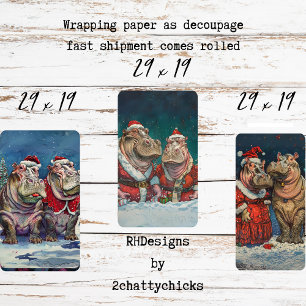 Christmas Mr. & Mrs. Hippo Decoupage Wrapping Paper Sheet